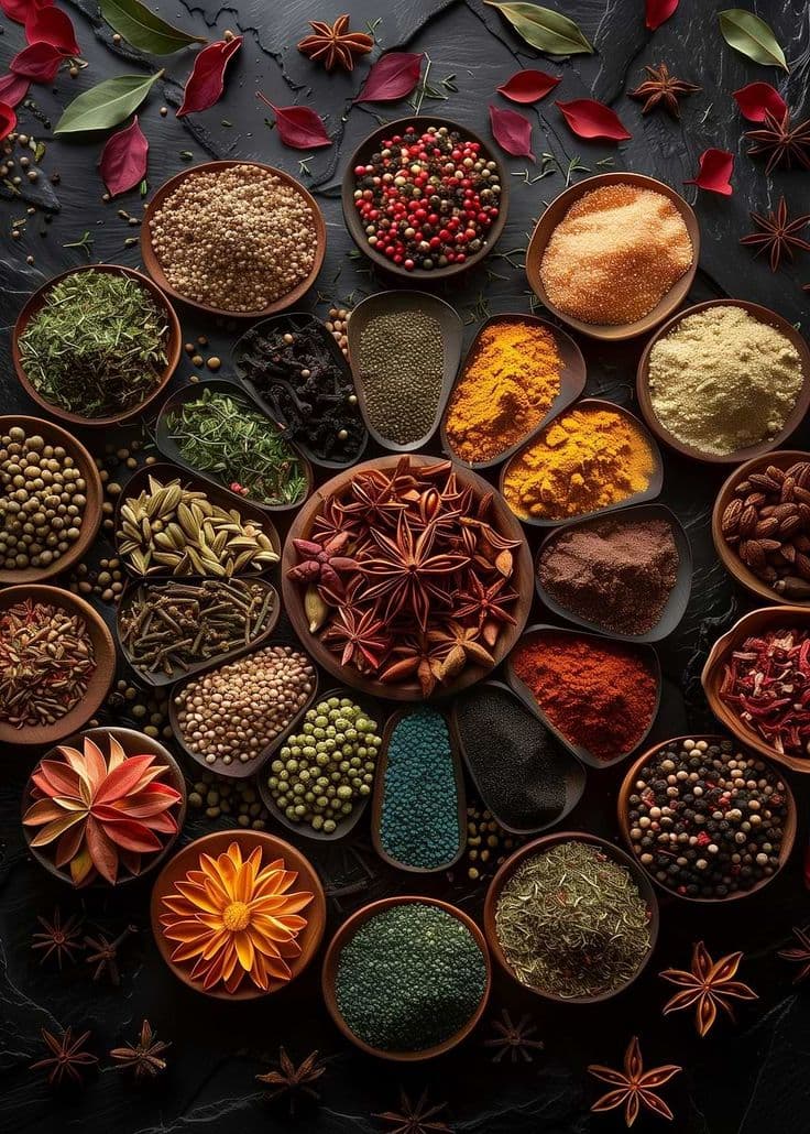 Assorted spices in bowls